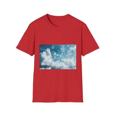 Music Notes Floating Through Clouds — Graphic Cotton T-Shirt — 100% Ring-Spun Cotton Fabric & Print Detail