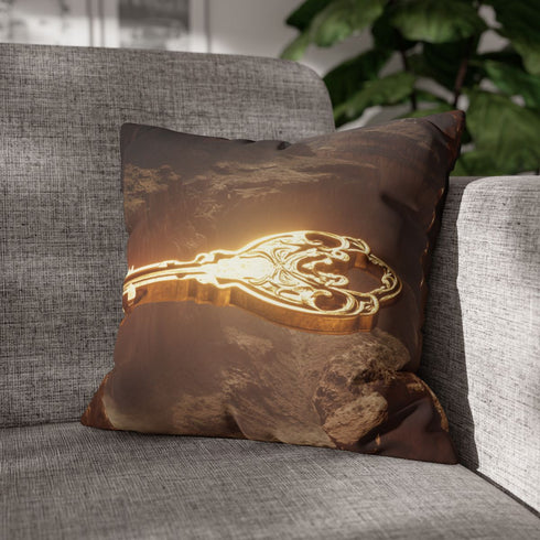 Mystic Key Floating over Canyon Altar — 40×40 Cushion Cover — Double-Sided Back & Concealed Zip Detail