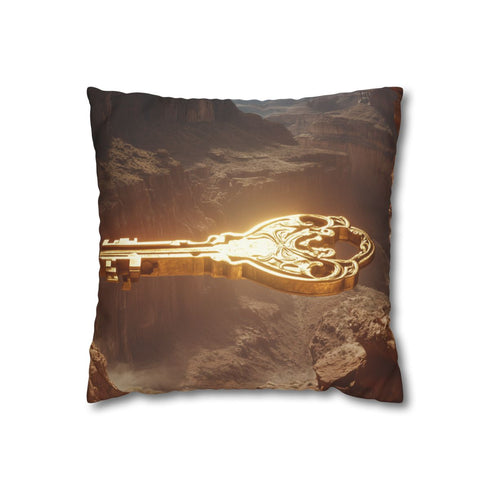 Mystic Key Floating over Canyon Altar — 40×40 Cushion Cover — Front 40×40 cm Square Cushion View