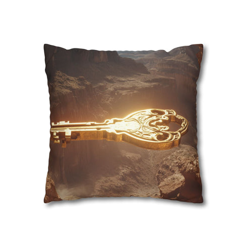 Mystic Key Floating over Canyon Altar — 40×40 Cushion Cover — Sofa & Living Room Lifestyle View