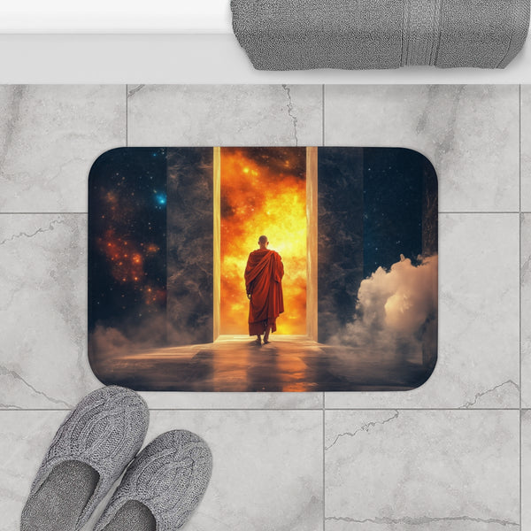 Mystic Monk Opening Cosmic Gate (Edition III) — Memory Foam Bath Mat — Modern Bathroom Floor Lifestyle View