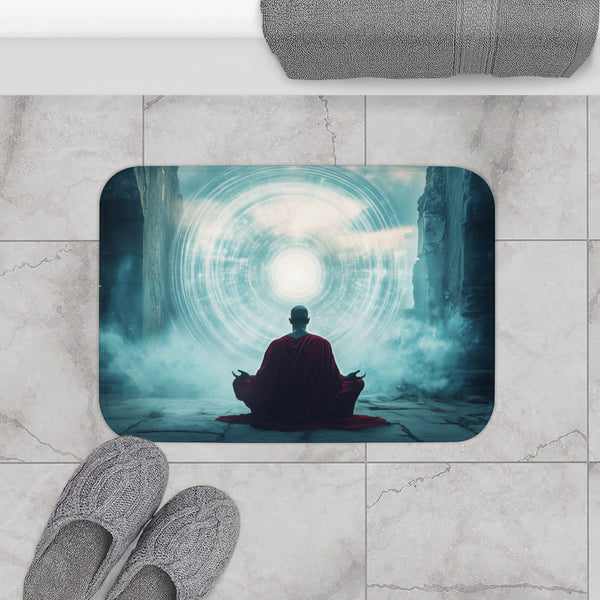 Mystic Monk Opening Cosmic Gate (Edition IV) — Memory Foam Bath Mat — Modern Bathroom Floor Lifestyle View