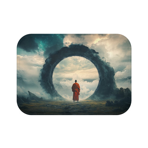 Mystic Monk Opening Cosmic Gate — 61×43 Memory Foam Bath Mat — Top-Down Velvet Microfibre Artwork View