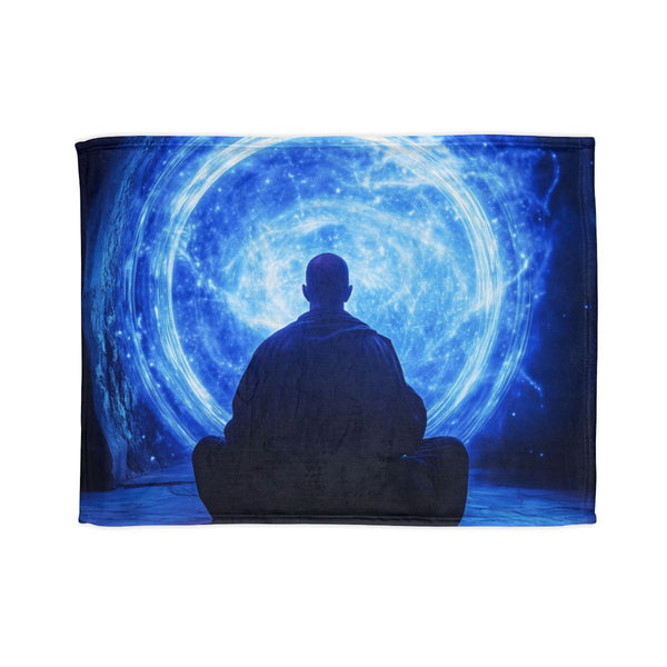 Mystic Monk Opening Cosmic Gate — Plush Fleece Throw Blanket — Full Spread Plush Fleece Artwork View