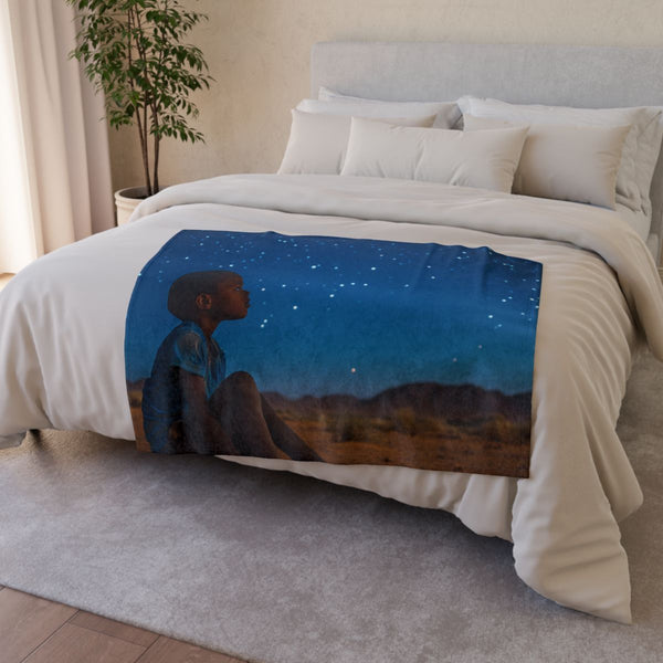 Namibrand Nature Reserve Namibia Starry Night Sky — 50×60 Plush Throw Blanket — Draped Over Sofa & Bed Lifestyle View