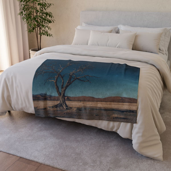 Namibrand Nature Reserve Namibia Starry Night Sky — 50×60 Plush Throw Blanket — Draped Over Sofa & Bed Lifestyle View