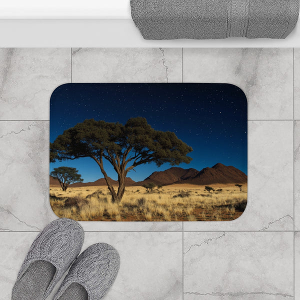 Namibrand Nature Reserve Namibia Starry Night Sky — 61×43 Memory Foam Bath Mat — Modern Bathroom Floor Lifestyle View