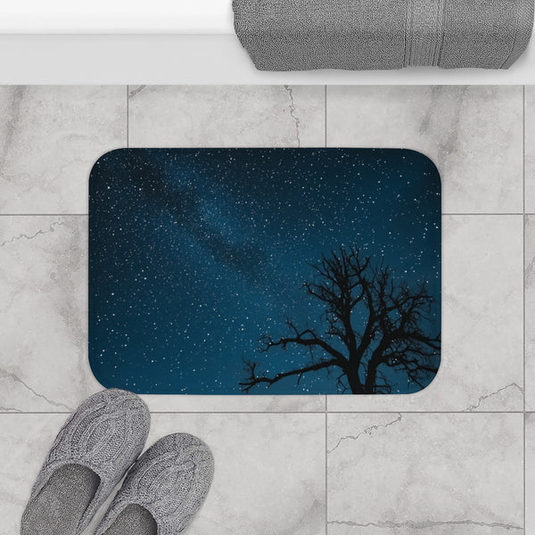 Namibrand Nature Reserve Namibia Starry Night Sky — 61×43 Memory Foam Bath Mat — Modern Bathroom Floor Lifestyle View
