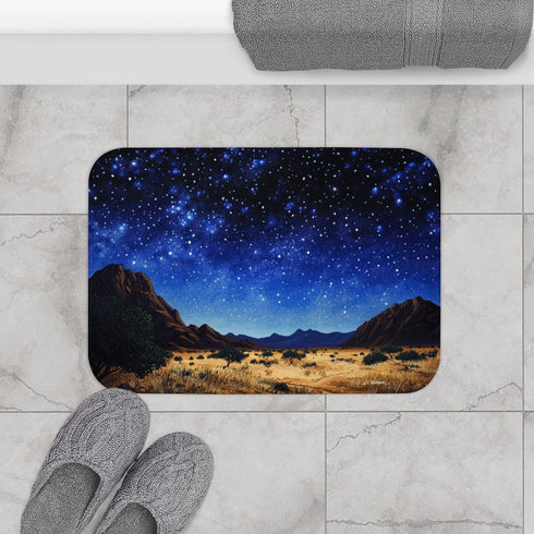 Namibrand Nature Reserve Namibia Starry Night Sky P — 61×43 Memory Foam Bath Mat — Modern Bathroom Floor Lifestyle View