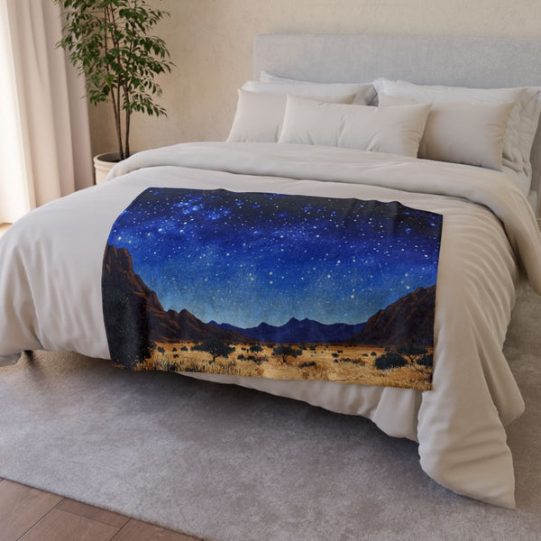 Namibrand Nature Reserve Namibia Starry Night Sky P — 50×60 Plush Throw Blanket — Draped Over Sofa & Bed Lifestyle View