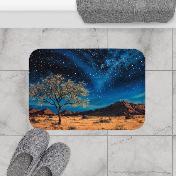 Namibrand Nature Reserve Namibia Starry Night Sky P — 61×43 Memory Foam Bath Mat — Modern Bathroom Floor Lifestyle View