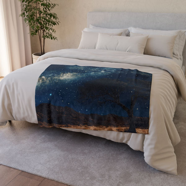 Namibrand Nature Reserve Namibia Starry Night Sky P (Edition XI) — Plush Fleece Throw Blanket — Drape over Sofa & Bed Lifestyle View