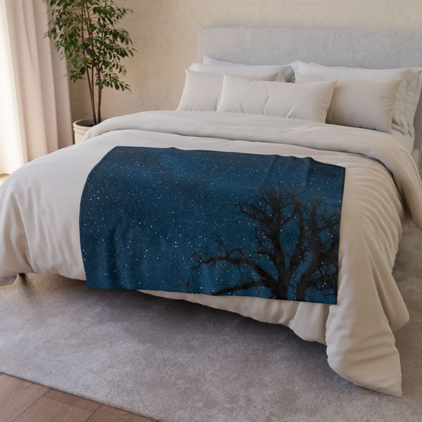 Namibrand Nature Reserve Namibia Starry Night Sky — 50×60 Plush Throw Blanket — Draped Over Sofa & Bed Lifestyle View