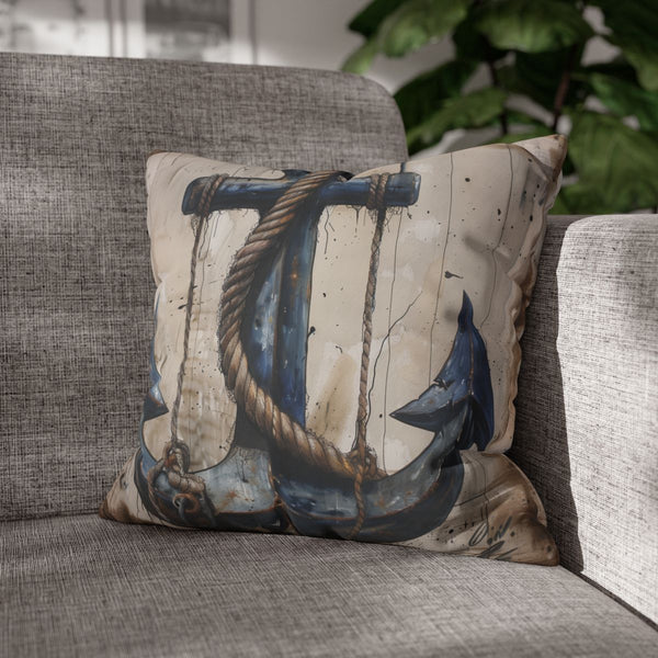 Nautical Anchor and Rope — Faux Suede Cushion Cover — Sofa & Living Room Lifestyle View