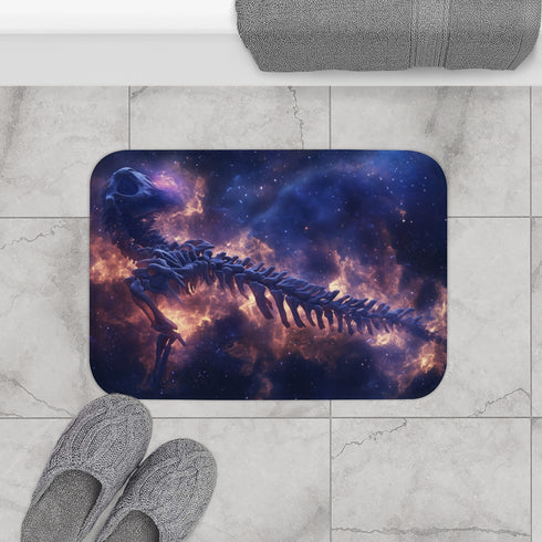 Nebula Forming Dragon Skeleton — Memory Foam Bath Mat — Modern Bathroom Floor Lifestyle View