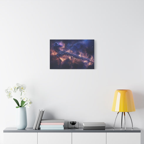 Nebula Forming Dragon Skeleton — Stretched Canvas Wall Art — Living Room Wall Lifestyle View