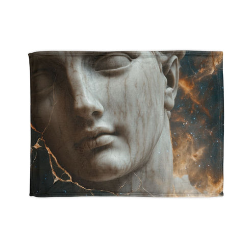 Nebula Inside Cracked Marble Statue — Plush Fleece Throw Blanket — Full Spread Plush Fleece Artwork View