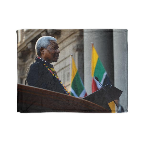 Nelson Mandela Speaking from a Balcony — Plush Fleece Throw Blanket — Full Spread Plush Fleece Artwork View
