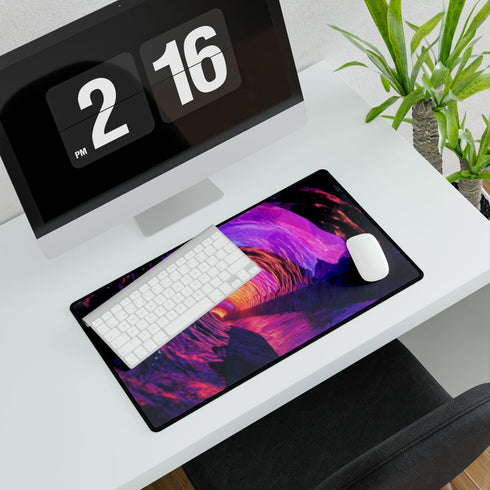 Neon Cave Opening into Timeless Void — XL & XXL Desk Mat — Gaming & Workspace Desk Setup View