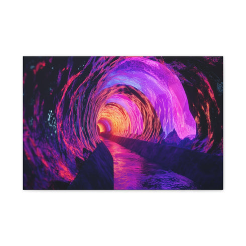 Neon Cave Opening into Timeless Void — 24×16 Canvas Wall Art — Front Gallery-Wrapped Canvas View