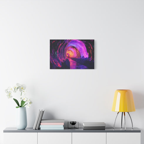 Neon Cave Opening into Timeless Void — Stretched Canvas Wall Art — Living Room Wall Lifestyle View