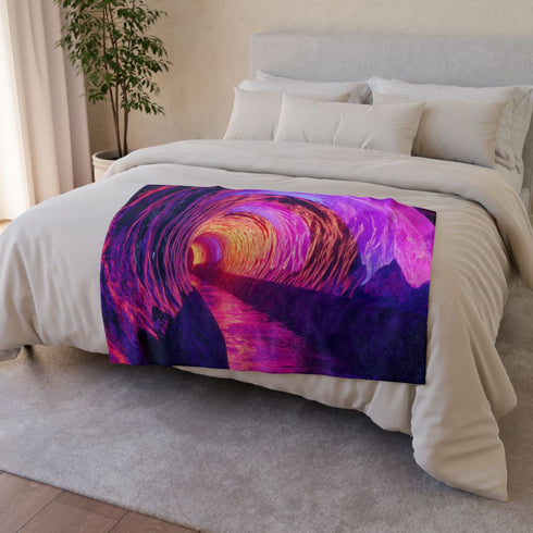 Neon Cave Opening into Timeless Void Plush Fleece Throw Blanket