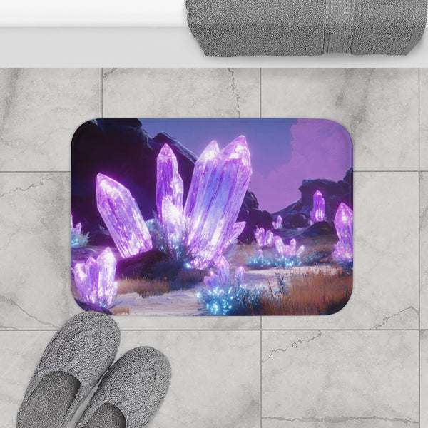 Neon Crystals Blooming in Wasteland — Memory Foam Bath Mat — Modern Bathroom Floor Lifestyle View