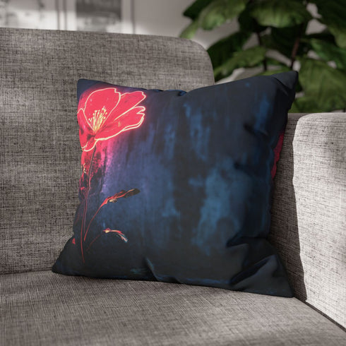 Neon Flower Blooming from Concrete — Double-Sided Cushion Cover — Sofa & Armchair Living Room Lifestyle View