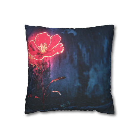 Neon Flower Blooming from Concrete — Double-Sided Cushion Cover — Front Double-Sided Cushion View