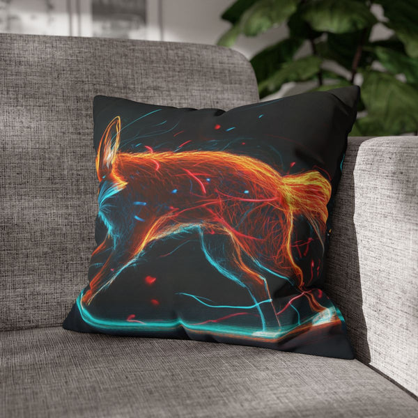 Neon Fox Chasing Light Trails (Edition IV) — Double-Sided Cushion Cover — Sofa & Armchair Living Room Lifestyle View