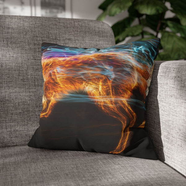 Neon Fox Chasing Light Trails (Edition V) — Double-Sided Cushion Cover — Sofa & Armchair Living Room Lifestyle View
