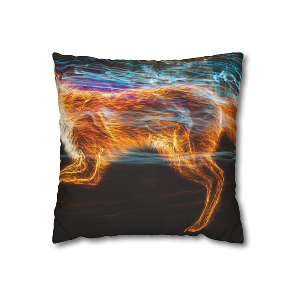 Neon Fox Chasing Light Trails (Edition V) — Double-Sided Cushion Cover — Front Double-Sided Cushion View