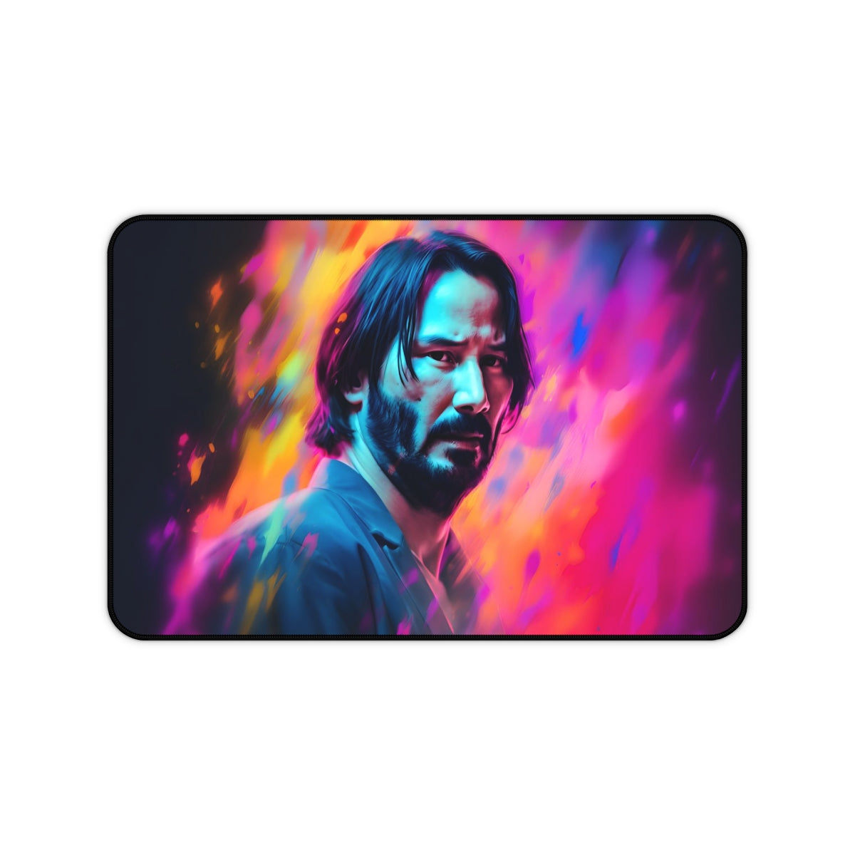 Neon Keanu Reeves Watercolor Desk Mat: Illuminate Your Workspace with Hollywood Glamour!