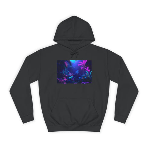 Neon Lit Jungle with Glowing Fauna — Heavyweight Graphic Hoodie — Front Heavyweight Fleece Hoodie View