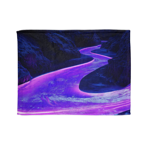Neon River Flowing Through Chrome Valley (Edition II) — Plush Fleece Throw Blanket — Full Spread Plush Fleece Artwork View