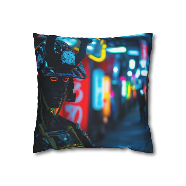 Neon Samurai in a Cyberpunk Alley (Edition II) — Double-Sided Cushion Cover — Front Double-Sided Cushion View