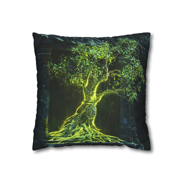 Neon Tree Sprouting from Stone Temple (Edition IV) — Double-Sided Cushion Cover — Front Double-Sided Cushion View