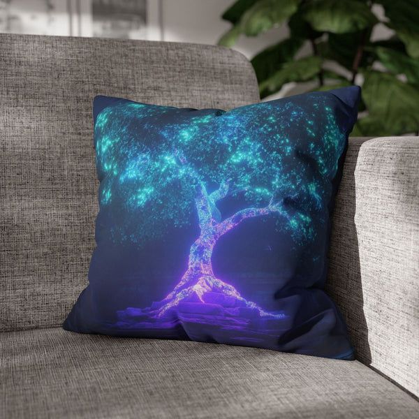 Neon Tree Sprouting from Stone Temple (Edition V) — Double-Sided Cushion Cover — Sofa & Armchair Living Room Lifestyle View