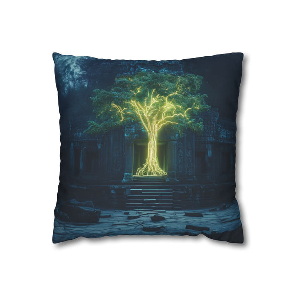 Neon Tree Sprouting from Stone Temple (Edition VI) — Double-Sided Cushion Cover — Front Double-Sided Cushion View