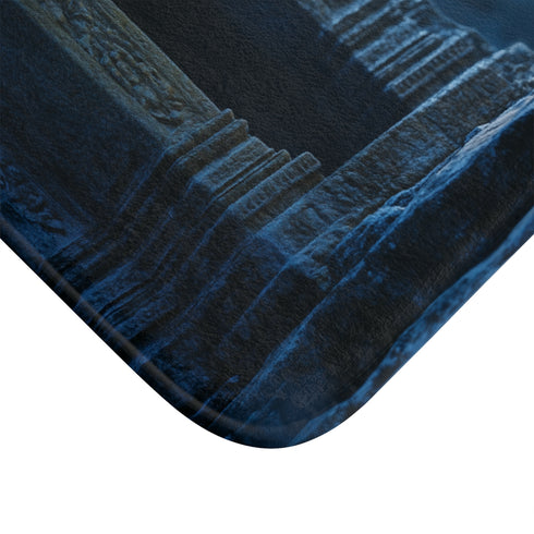 Neon Tree Sprouting from Stone Temple — Memory Foam Bath Mat — Microfibre Texture Close-Up View