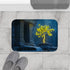 Neon Tree Sprouting from Stone Temple — Memory Foam Bath Mat — Modern Bathroom Floor Lifestyle View
