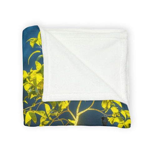 Neon Tree Sprouting from Stone Temple Plush Fleece Throw Blanket