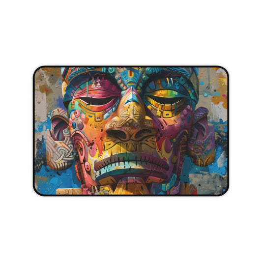 Neon Tribe Mask Desk Mat: Vibrant Protection