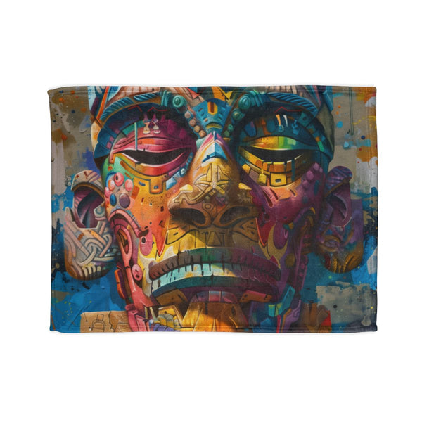 Neon Tribe Mask Painting — Plush Fleece Throw Blanket — Full Spread Plush Fleece Artwork View