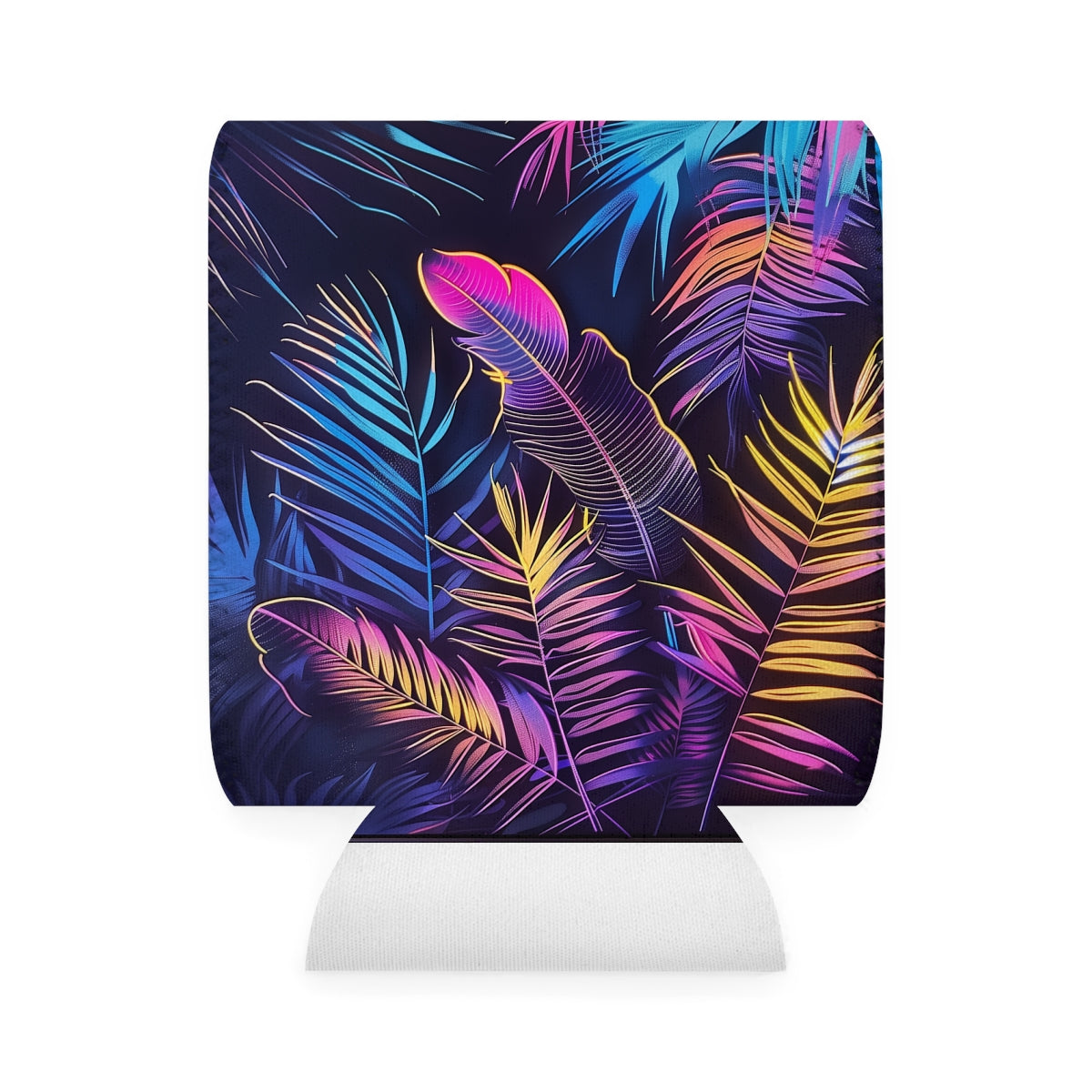 Neon Tropical Leaves Cooler Sleeve: Stay Cool in Style!