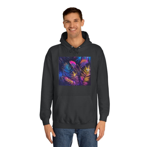 Neon Tropical Leaves — Heavyweight Graphic Hoodie — Model Streetwear Fit View