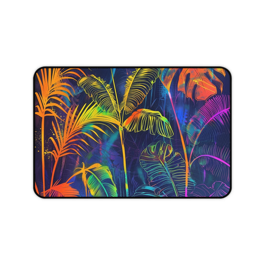 Neon Tropics Desk Mat: Vibrant Palm Leaf Design