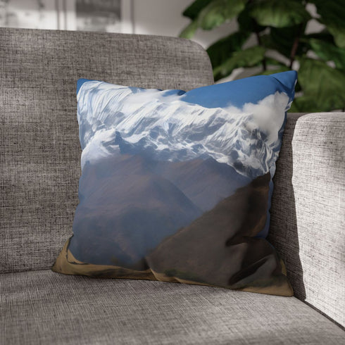 Nepal Annapurna Long Distance Trekking — 40×40 Cushion Cover — Sofa & Living Room Lifestyle View