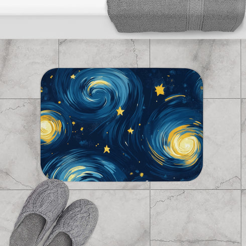 Night Pattern Seamless (Edition IV) — 61×43 Memory Foam Bath Mat — Modern Bathroom Floor Lifestyle View