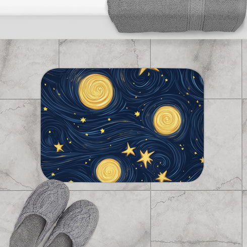 Night Pattern Seamless (Edition IX) — 61×43 Memory Foam Bath Mat — Modern Bathroom Floor Lifestyle View